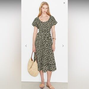 Tory Burch Smocked Midi Dress in Black Little Leaves Size Large